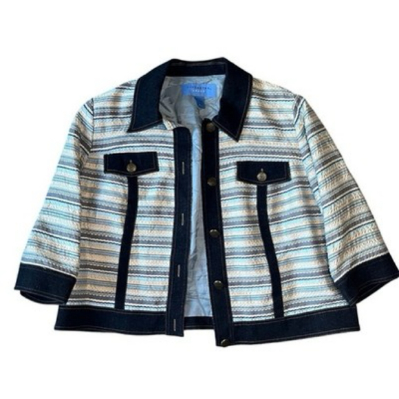 Doncaster Sport Jacket XL Silk Ribbon Blazer with Denim Trim Extra Large - Picture 1 of 10